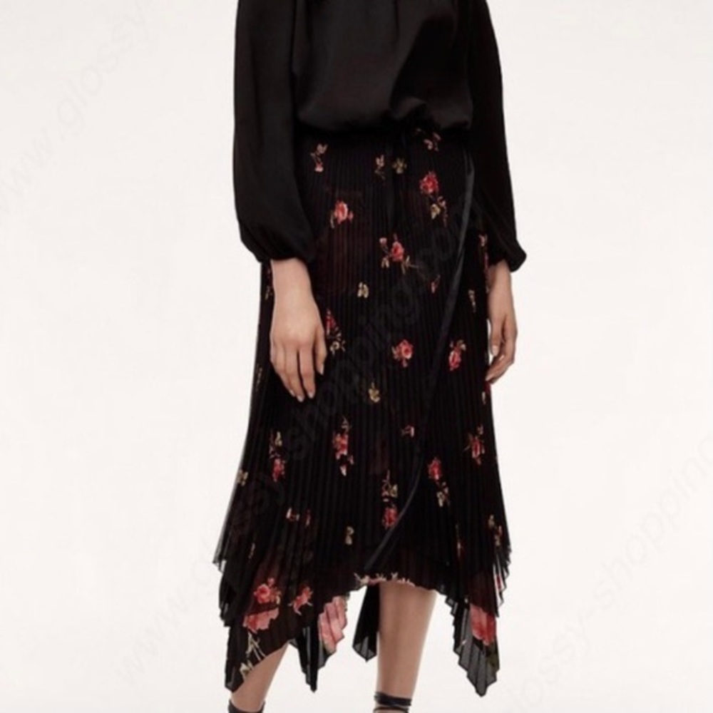 Aritzia Wilfred Dubois Pleated Floral Midi Skirt